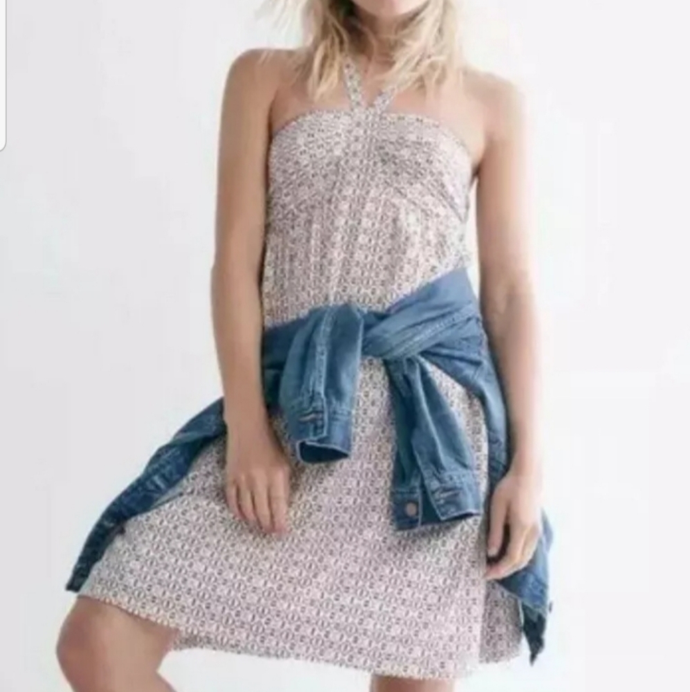 Madewell Silk Halter Boho Print Blush Dress Size 2 Sleeveless Pastel NEW NWT